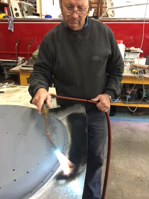 Bert the aluminium panel wizard working on the Bristol Bootlid
