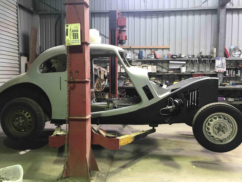 The body now with suspension, brakes, steering and wheels replaced