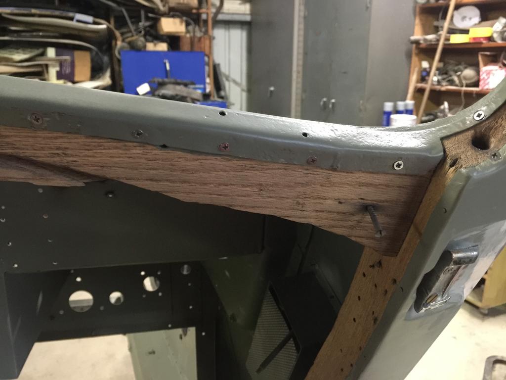 The steel body sections are attached to the timber frame with hundreds of small nails. Over time these corrode and become loose. We are replacing them one at a time with monel self tapping screws, a very slow painstaking task