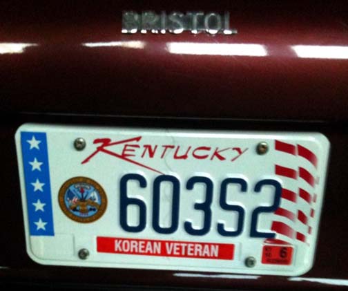 My new 603S2 number plate
2009's Christmas Outfit for Kentucky Red. Our state (Kentucky is actually a commonwealth, as are Virginia, Maryland, and Massachusetts) has some 30+ optional number plates, including plates for all the armed services, many colleges and universities, and other organizations. The added fee for such a plate is about 14 GBS